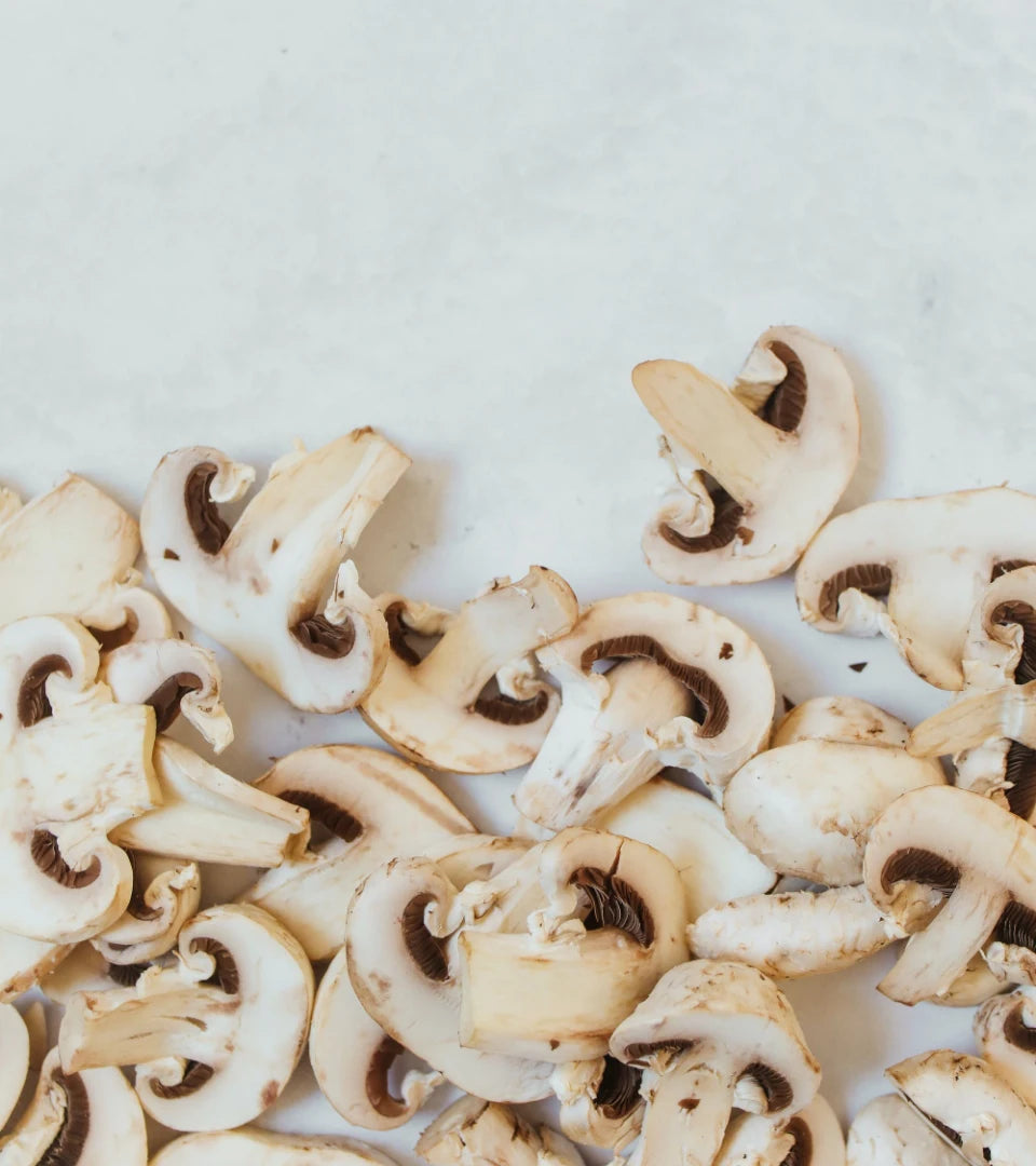 Outlive Mushroom Soup Mix served in a ceramic bowl with a spoon, showcasing its creamy texture.