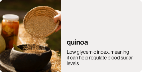 Quinoa used in many outlive's soups. It maintains blood sugar levels and many health benefits.